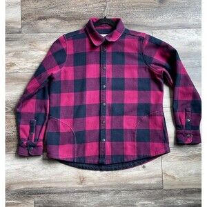 Orvis Women's Flannel Shirt Jacket Pink Buffalo Plaid Snap Fleece Lined Large L